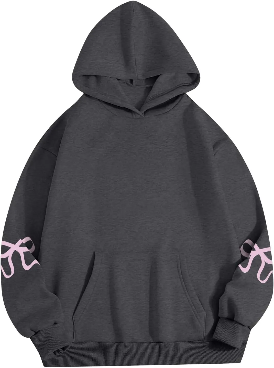 Womens Oversized Hoodies Cute Bow Trim Print Fleece Hoodies Preppy Long Sleeve Hooded Graphic Sweatshirts with Pocket