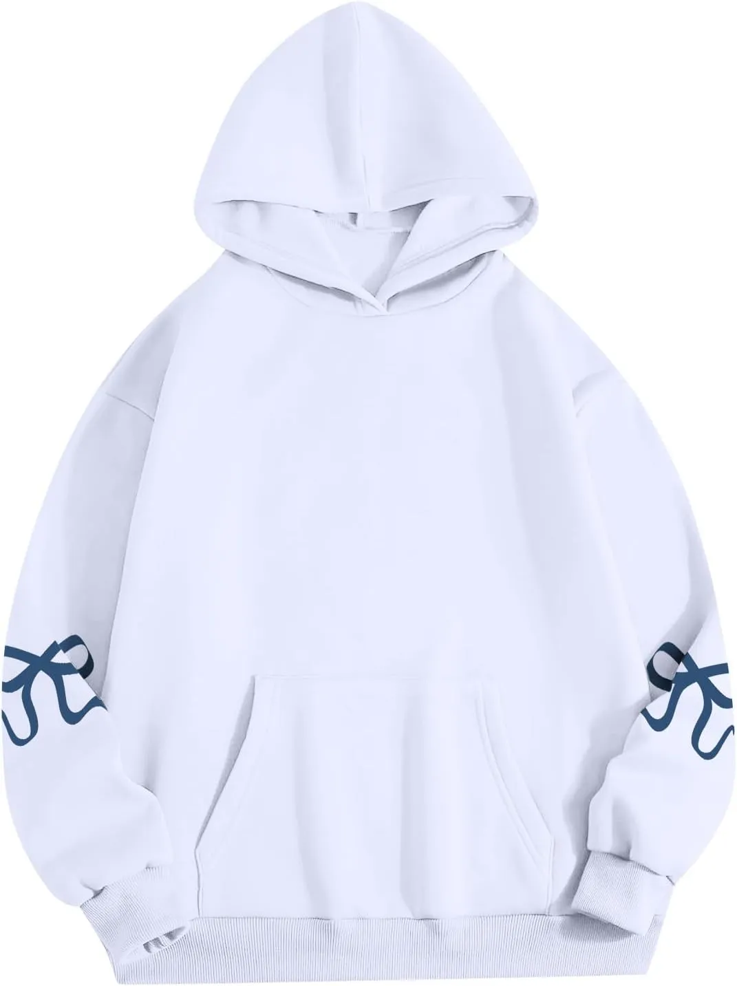 Womens Oversized Hoodies Cute Bow Trim Print Fleece Hoodies Preppy Long Sleeve Hooded Graphic Sweatshirts with Pocket