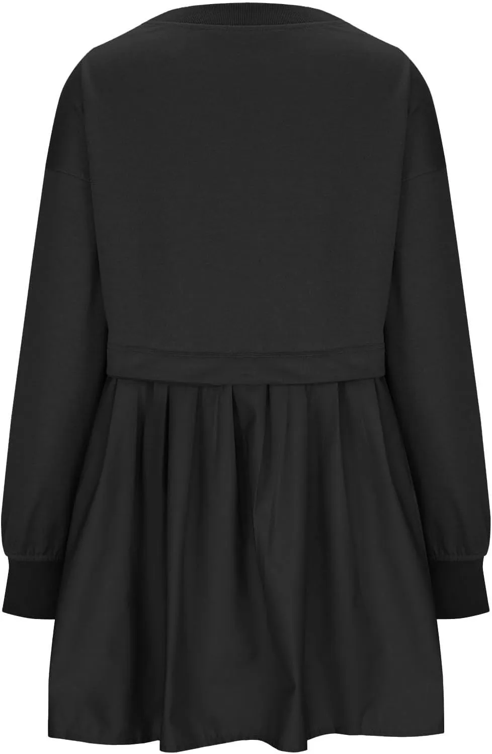 Women's Patchwork Ruffle Hem Long Sleeve Round Neck Babydoll Mini Dress Fall Solid Color Casual Dress
