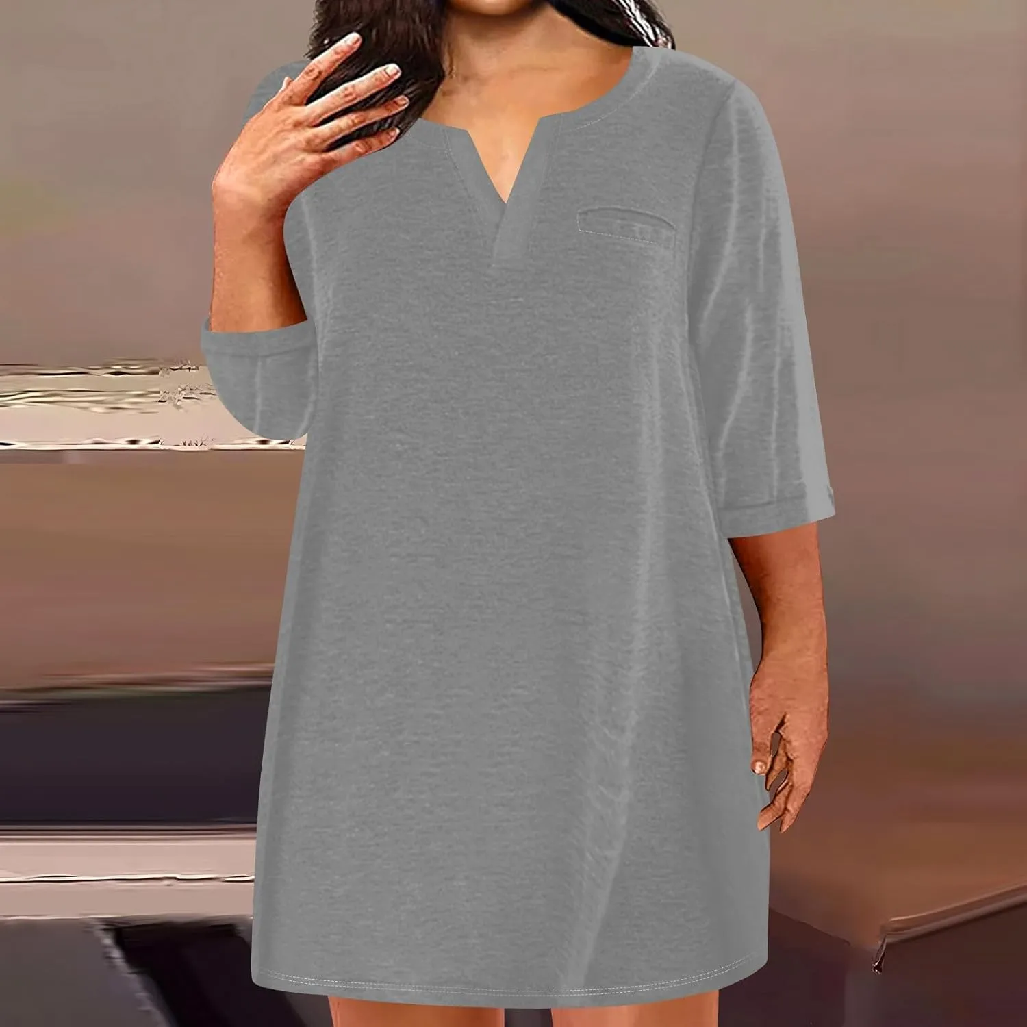 Women's Plus Size Outfits for Curvy Short Sleeve Summer Striped Print Tshirt Dresses Tunic with Pockets, L-5XL
