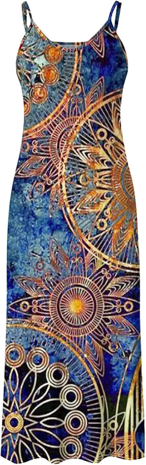 Womens Plus Size Spaghetti Strap Summer Casaul Dress Floral Print Sexy V-Neck Vest Dress Camis Sleeveless Dress
