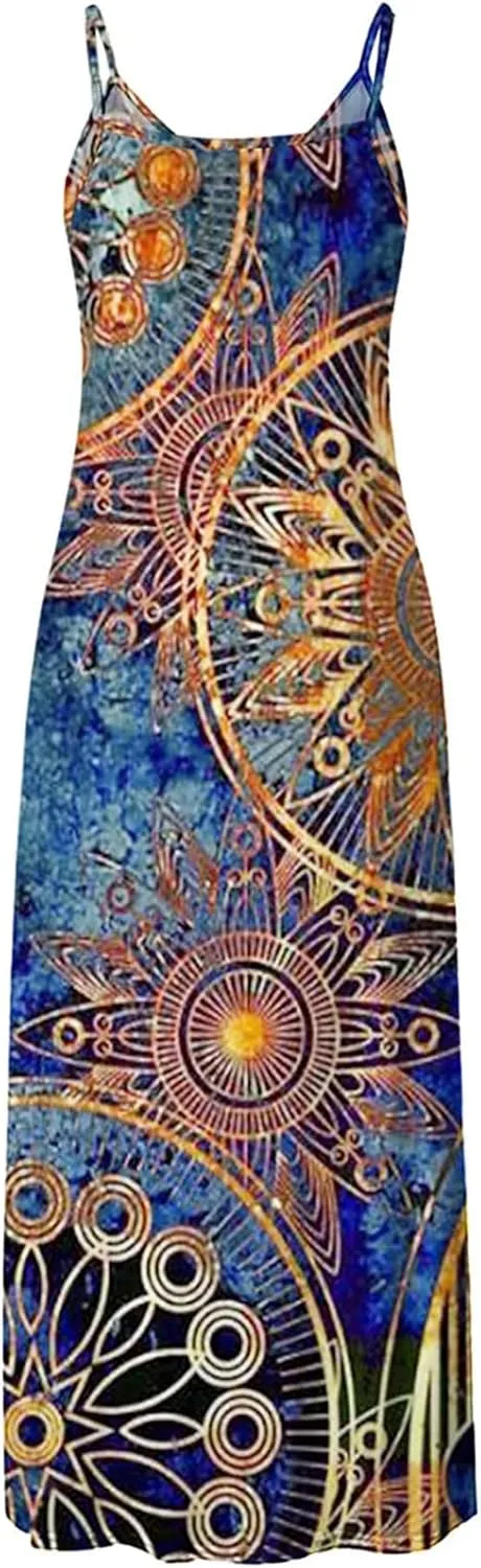 Womens Plus Size Spaghetti Strap Summer Casaul Dress Floral Print Sexy V-Neck Vest Dress Camis Sleeveless Dress