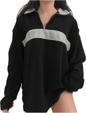Womens Quarter Zip Oversized Hoodies Fleece Long Sleeve Tunics Sweaters Comfy Fall Outfits 2024 y2k Winter Clothes