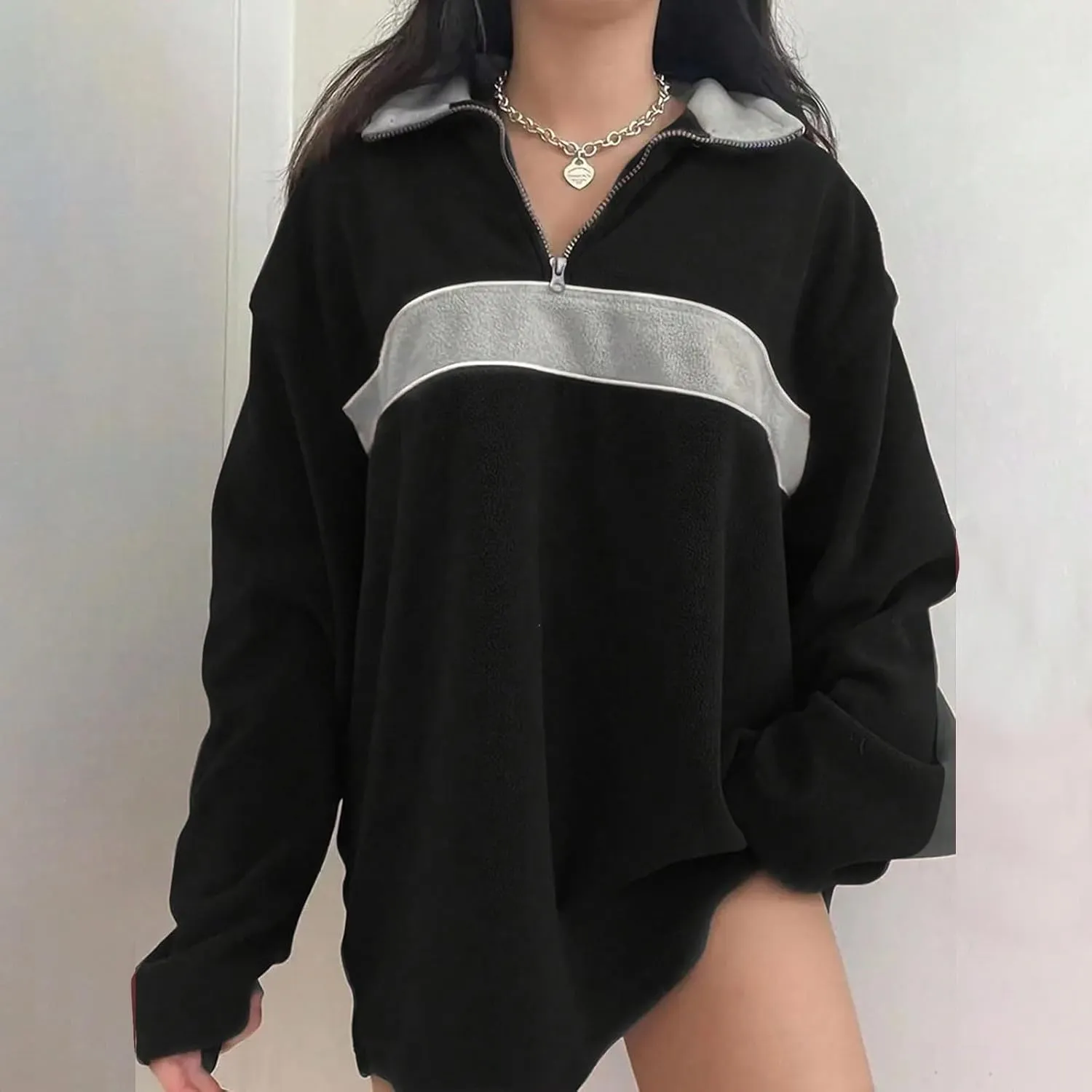 Womens Quarter Zip Oversized Hoodies Fleece Long Sleeve Tunics Sweaters Comfy Fall Outfits 2024 y2k Winter Clothes