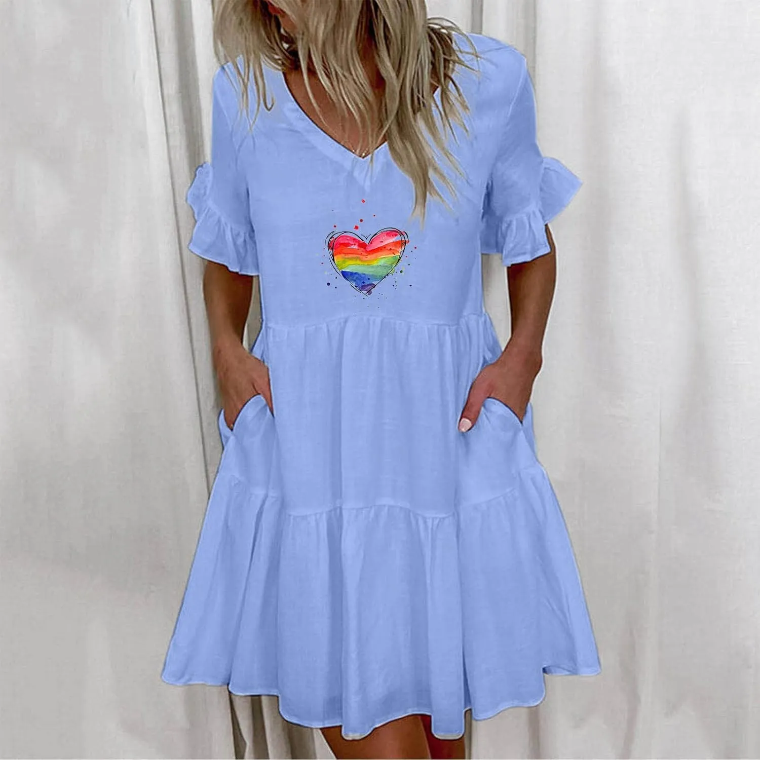 Womens Ruffle Sleeve Summer Vacation Dress Floral Print Casual Resort Dress Cute Spring Clothes 2023