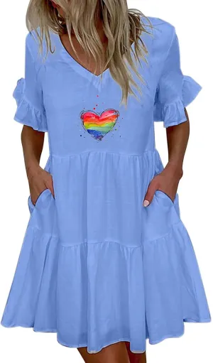 Womens Ruffle Sleeve Summer Vacation Dress Floral Print Casual Resort Dress Cute Spring Clothes 2023