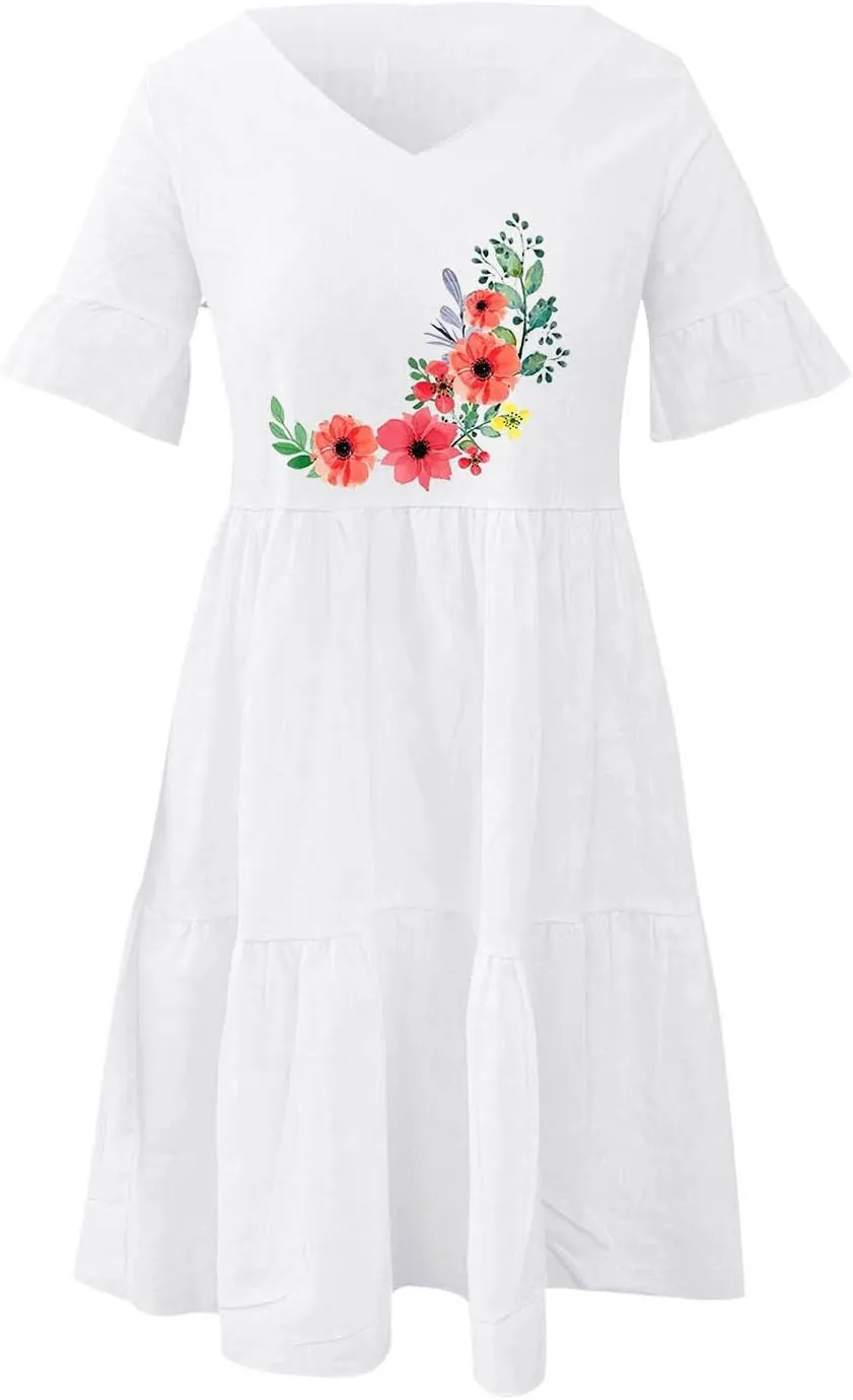 Womens Ruffle Sleeve Summer Vacation Dress Floral Print Casual Resort Dress Cute Spring Clothes 2023