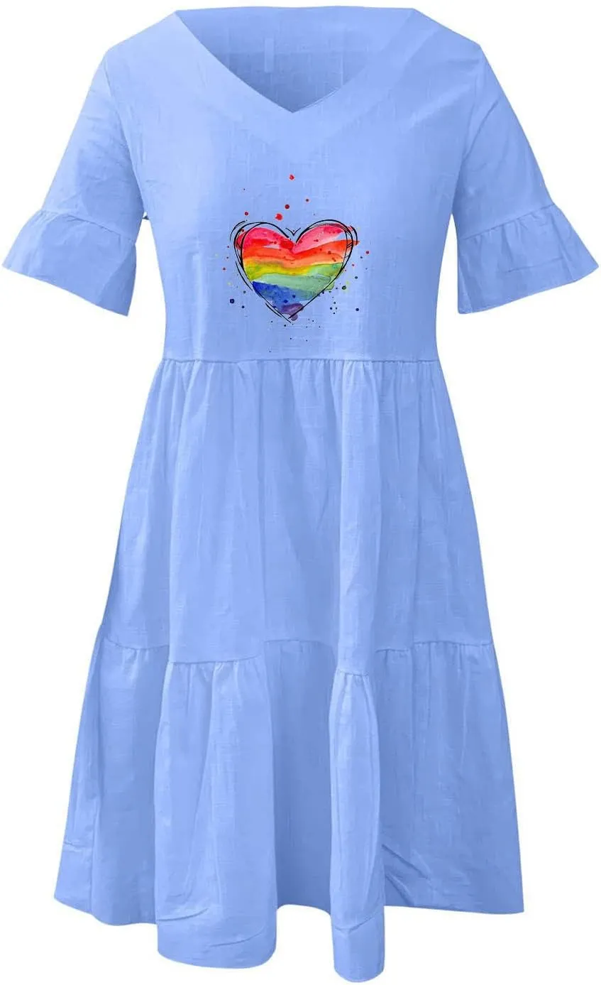 Womens Ruffle Sleeve Summer Vacation Dress Floral Print Casual Resort Dress Cute Spring Clothes 2023