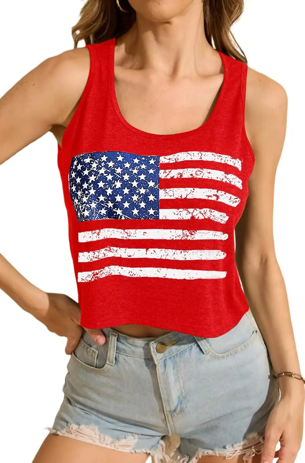 Women's Sexy Crop Tanks Cute USA Graphic Cropped Tank Tops for Teen Girls Casual Summer Sleeveless Tee Tops