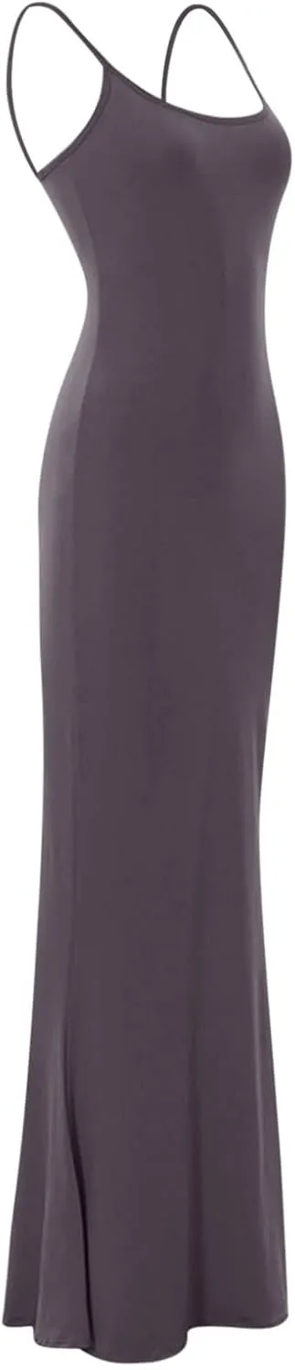 Womens Spaghetti Strap Bodycon Maxi Dress Summer Casual Sleeveless Long Beach Dresses Ruched Elegant Evening Dress