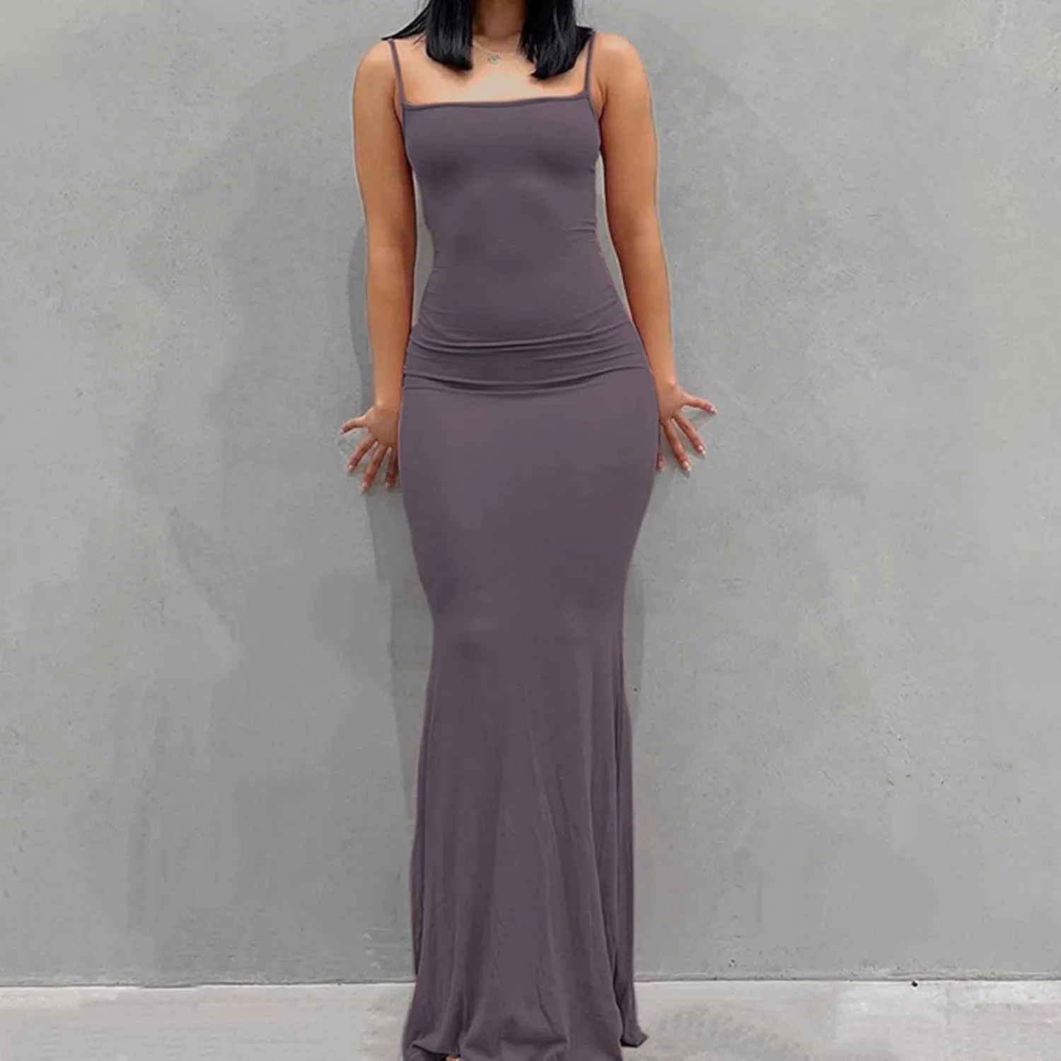 Womens Spaghetti Strap Bodycon Maxi Dress Summer Casual Sleeveless Long Beach Dresses Ruched Elegant Evening Dress