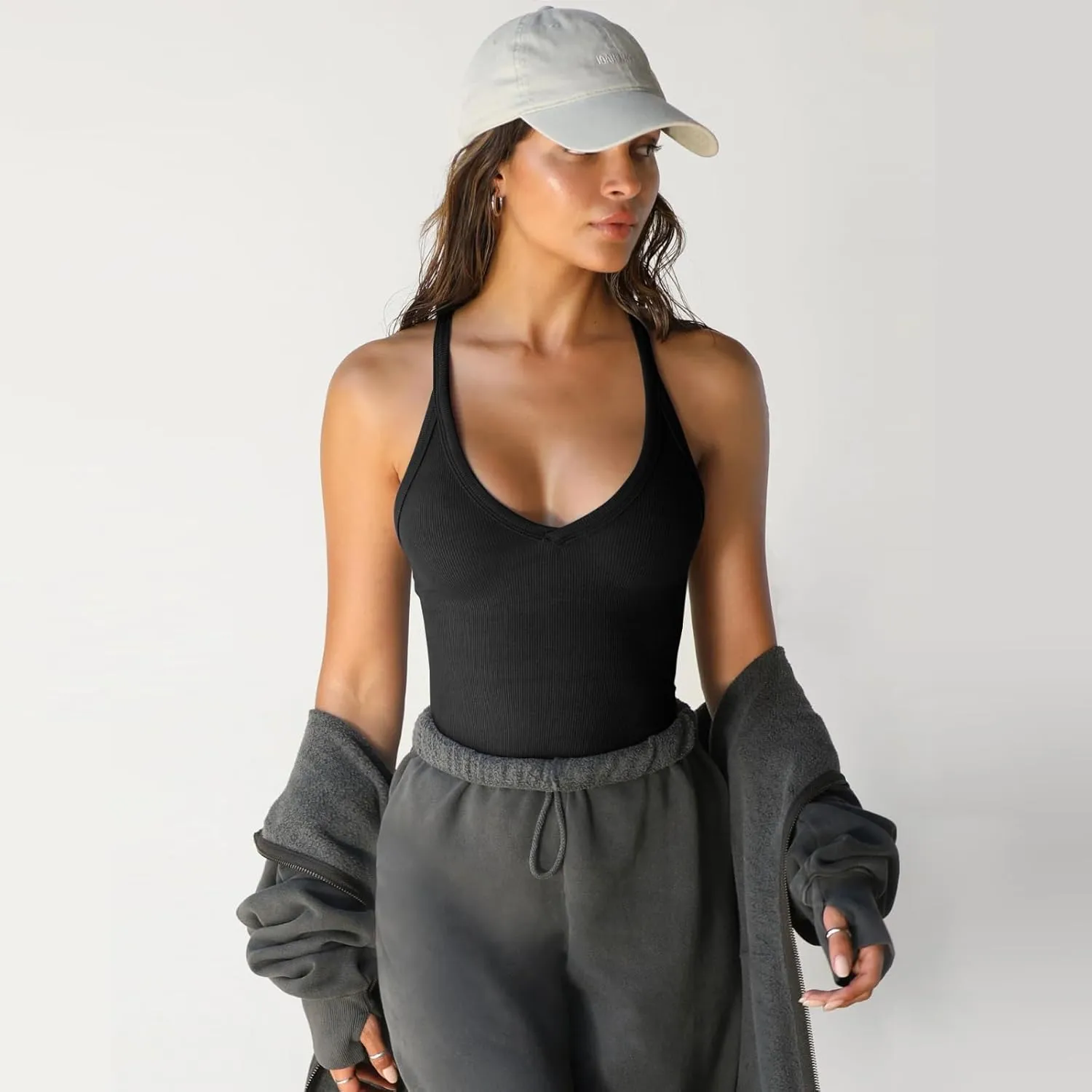 Womens Spaghetti Strap Tank Tops V Neck Racerback Going Out Crop 2025 Trendy Top Summer Sleeveless Ribbed Camisole