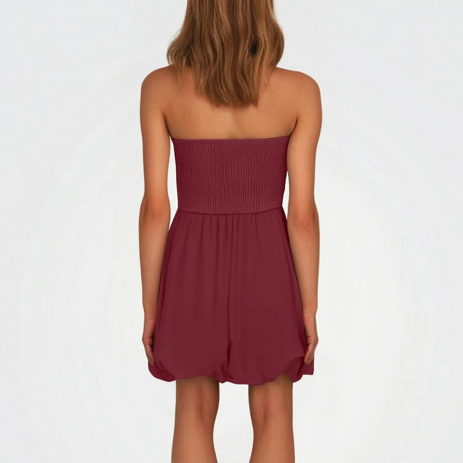 Women's Strapless Tube Top Ruffle Hem Mini Dress Ruched Waist Short Party Dresses Elegant Strapless Mini Dress