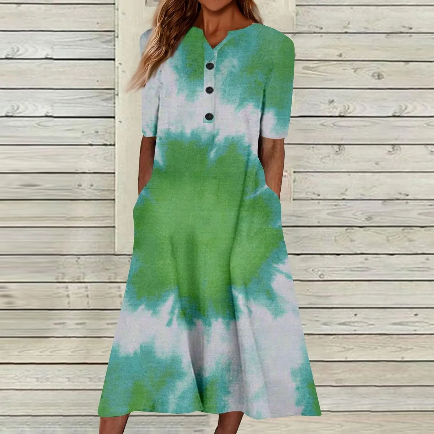 Women's Summer Casual Floral (Gradient) Printed Short Sleeve Dress Fashion
