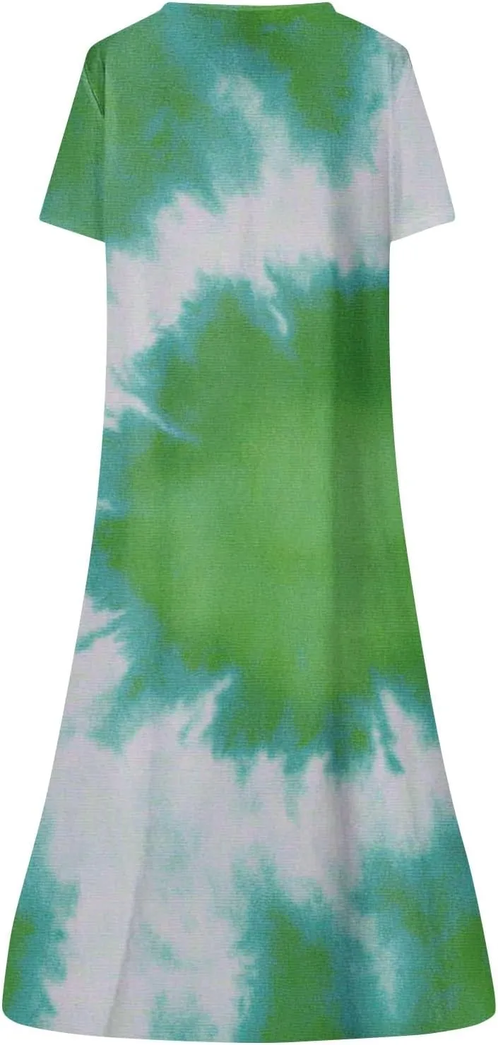 Women's Summer Casual Floral (Gradient) Printed Short Sleeve Dress Fashion