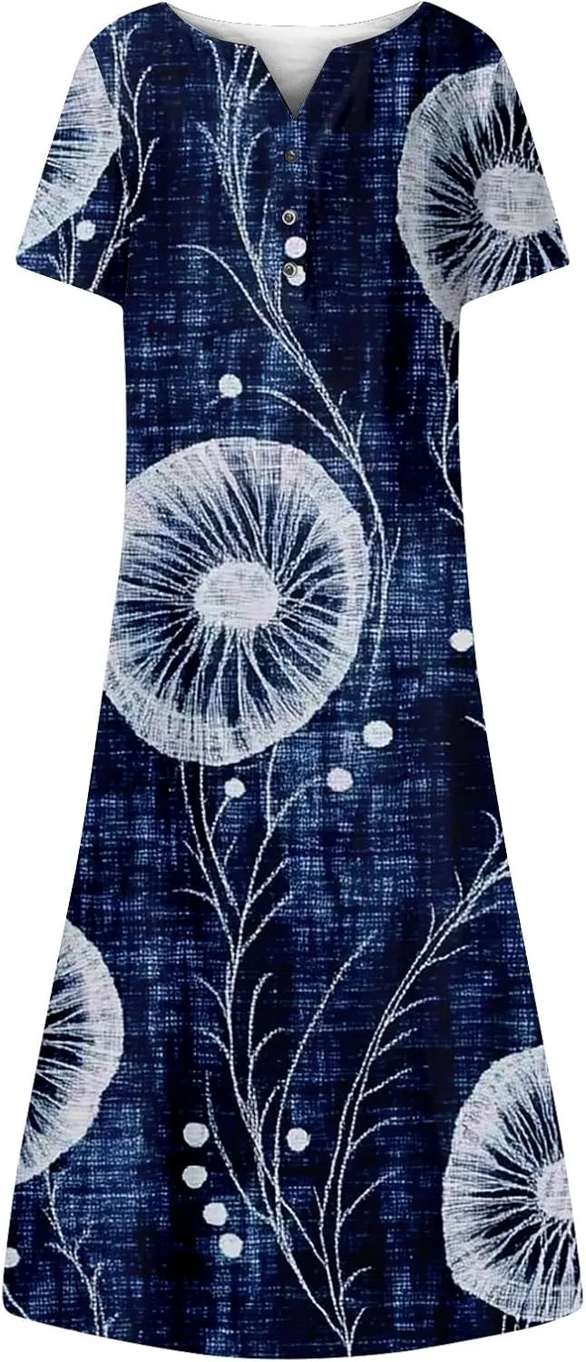 Women's Summer Casual Floral (Gradient) Printed Short Sleeve Dress Fashion