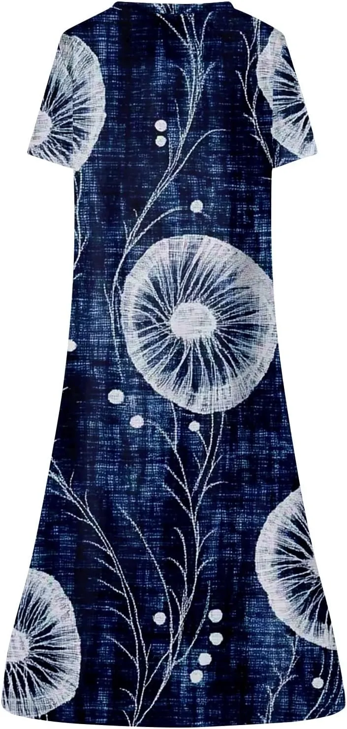 Women's Summer Casual Floral (Gradient) Printed Short Sleeve Dress Fashion