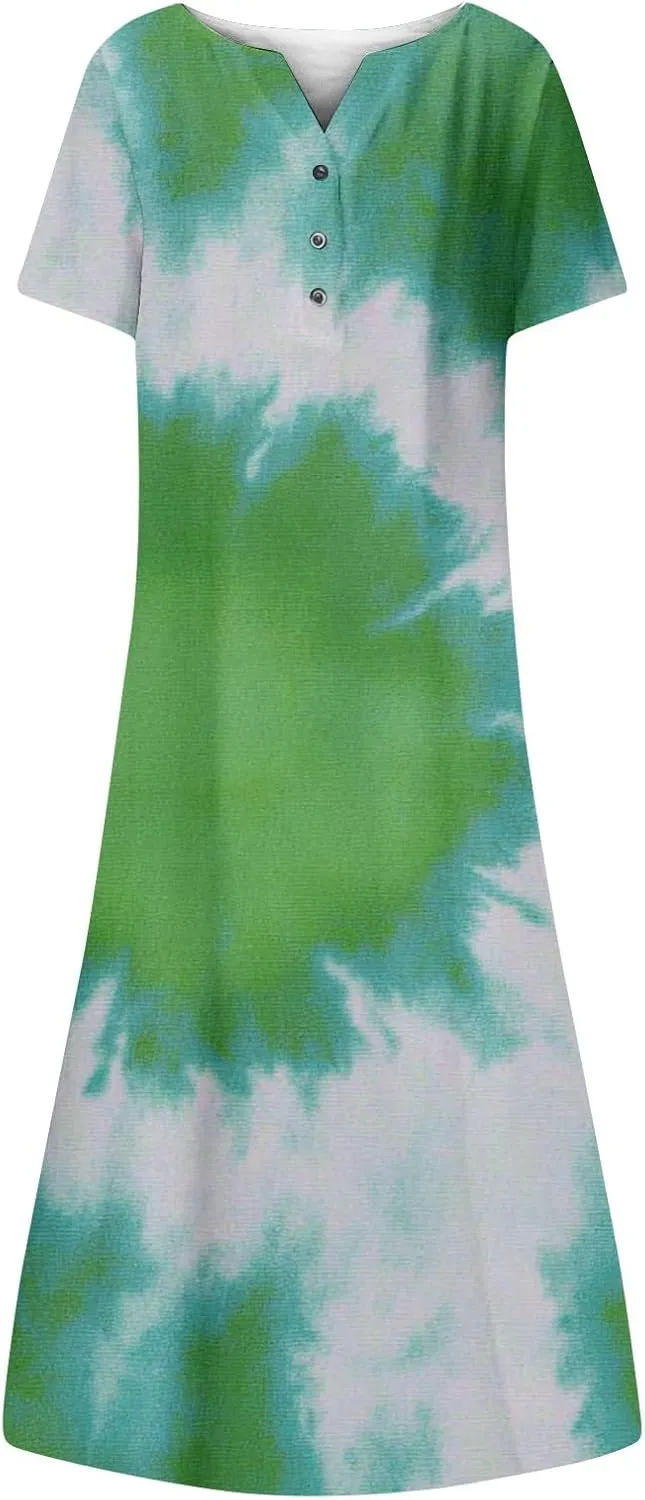 Women's Summer Casual Floral (Gradient) Printed Short Sleeve Dress Fashion
