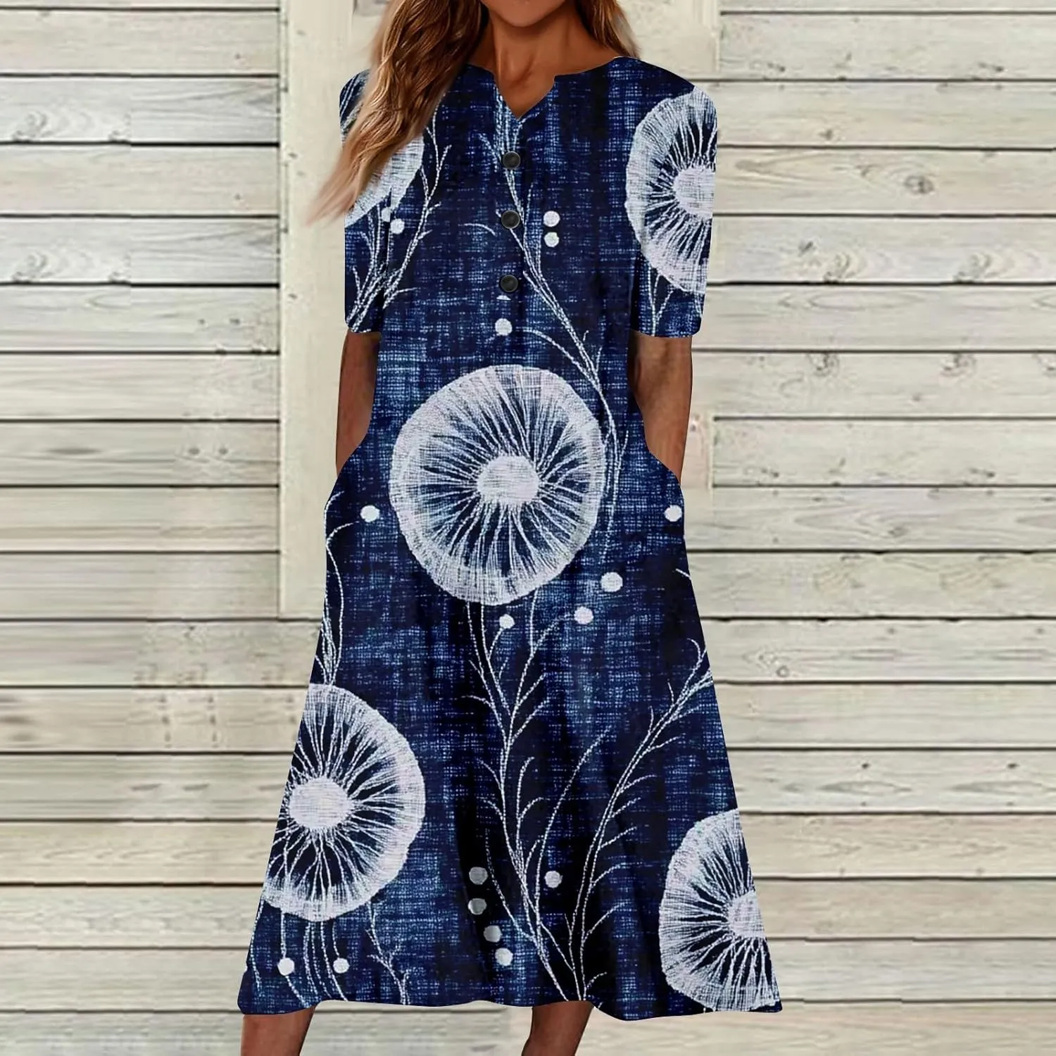 Women's Summer Casual Floral (Gradient) Printed Short Sleeve Dress Fashion