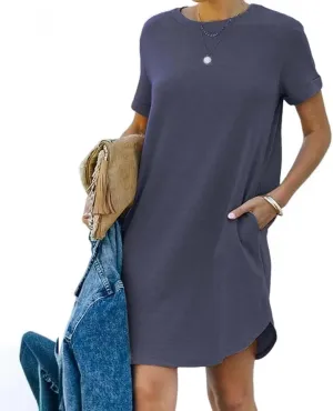 Women's Summer Casual T-Shirt Vacation Dresses Women Casual Crewneck Mesh Panel Bell Sleeve Loose Tunic Dress Flowy Dresses