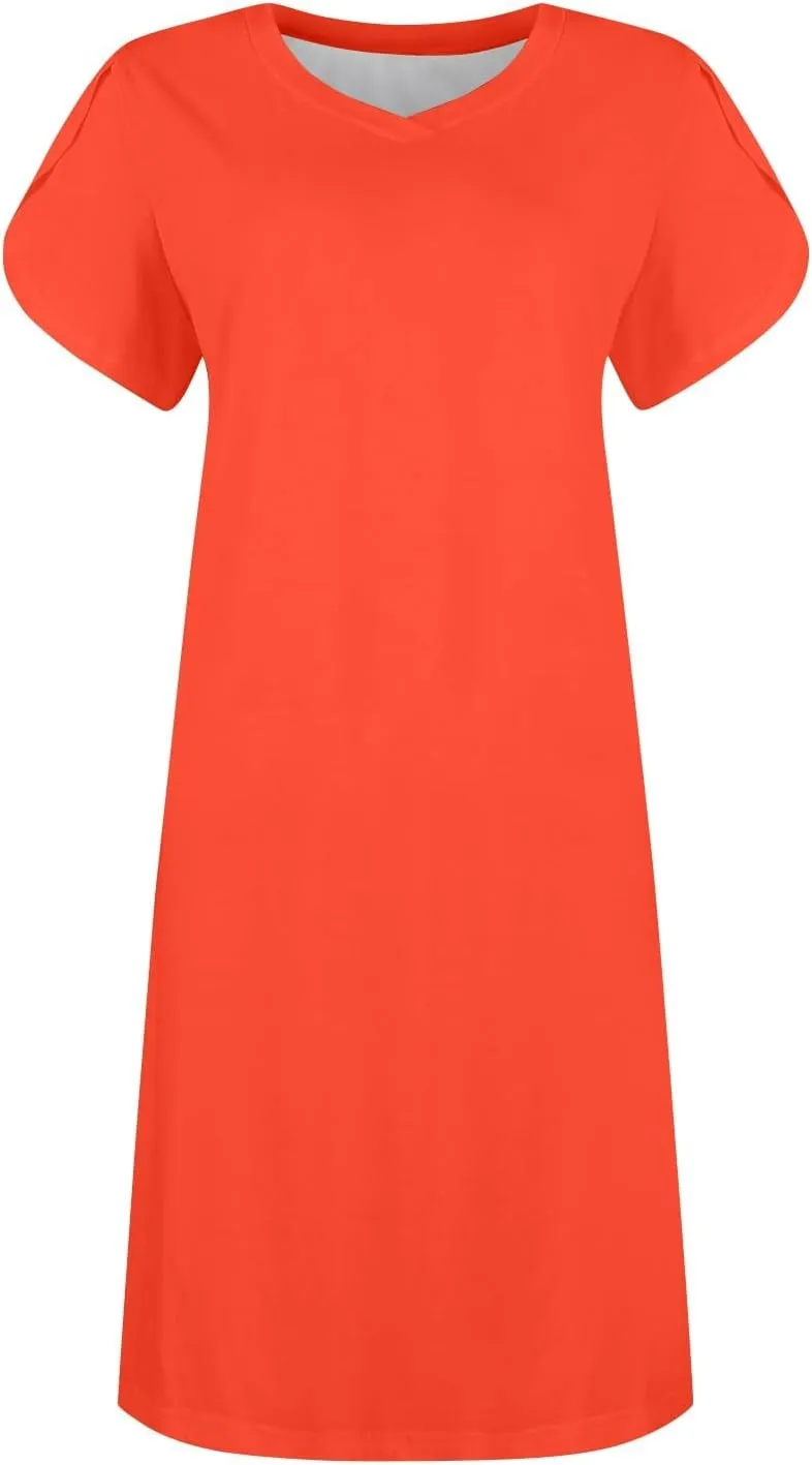 Womens Summer Dresses 2025 Beach Vacation Casual Flowy Midi Dress Short Sleeve V Neck Trendy Hawaiian Boho Sundresses