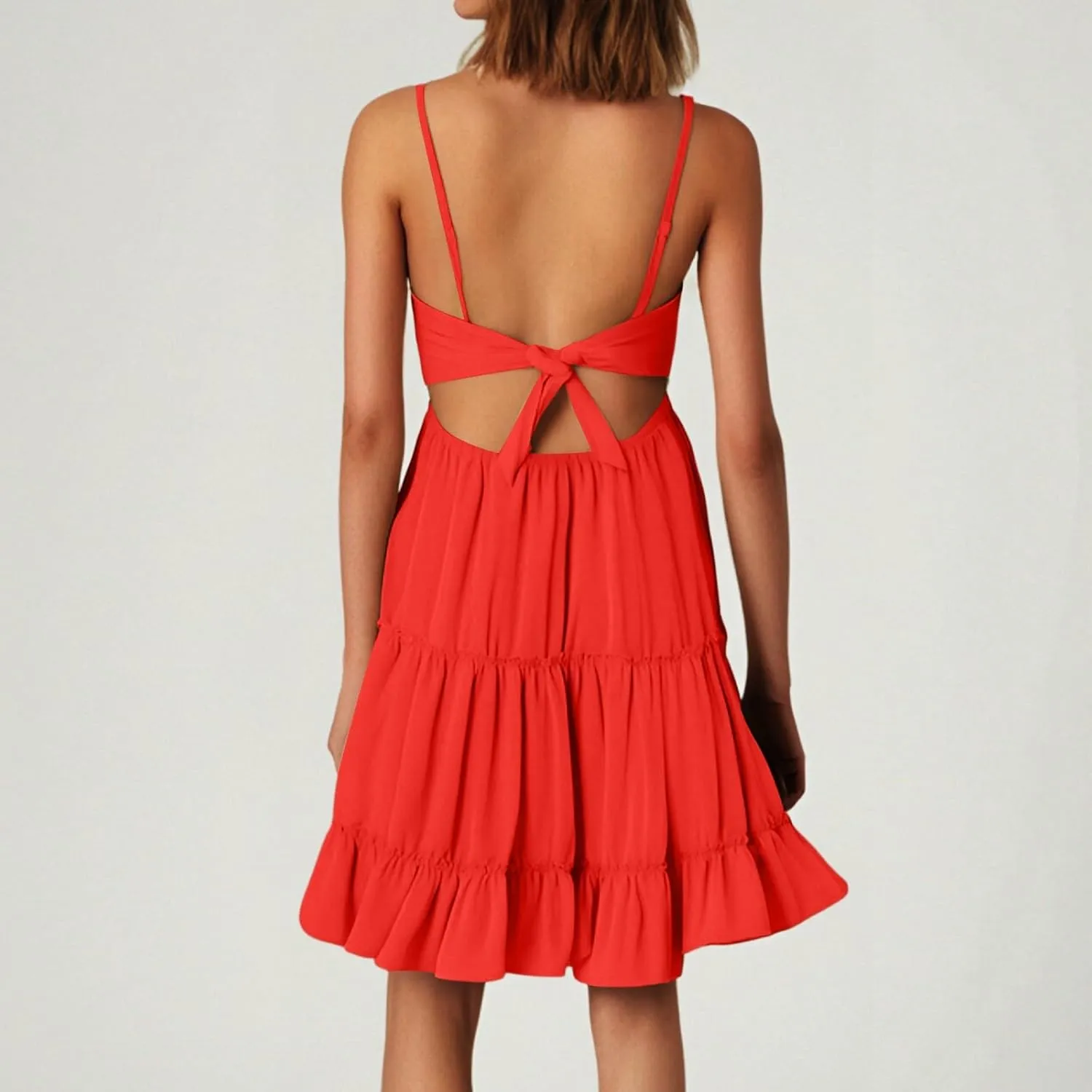 Womens Summer Dresses 2025 Sleeveless Empire Waist Ruffle Tiered Casual Swing Mini Dress for Beach Wedding