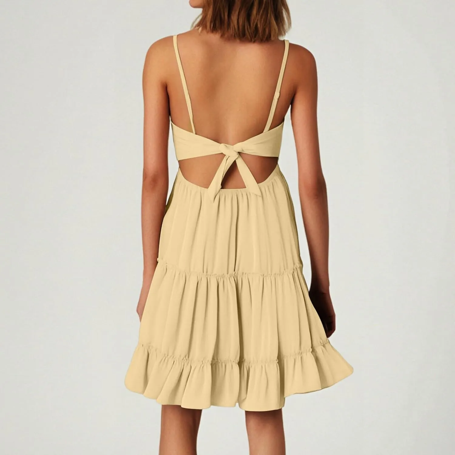 Womens Summer Dresses 2025 Sleeveless Empire Waist Ruffle Tiered Casual Swing Mini Dress for Beach Wedding