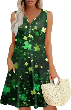 Womens Summer Dresses Casual Floral V Neck Sundresses for Women Beach Plus Size Tank Dress with Pockets