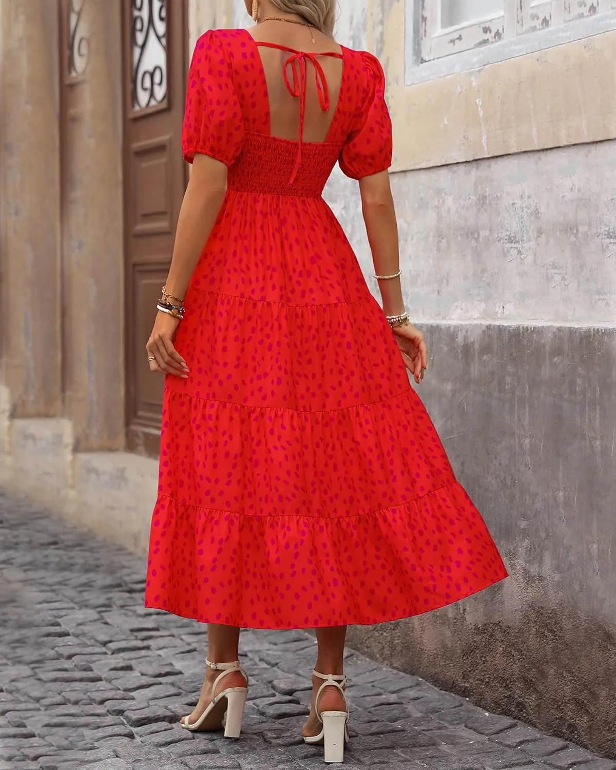 Women's Summer Floral Maxi Dress Cute Sleeveless/Short Sleeve Smocked Ruffle Long Dress Bohemian Flowy Beach Sundresses
