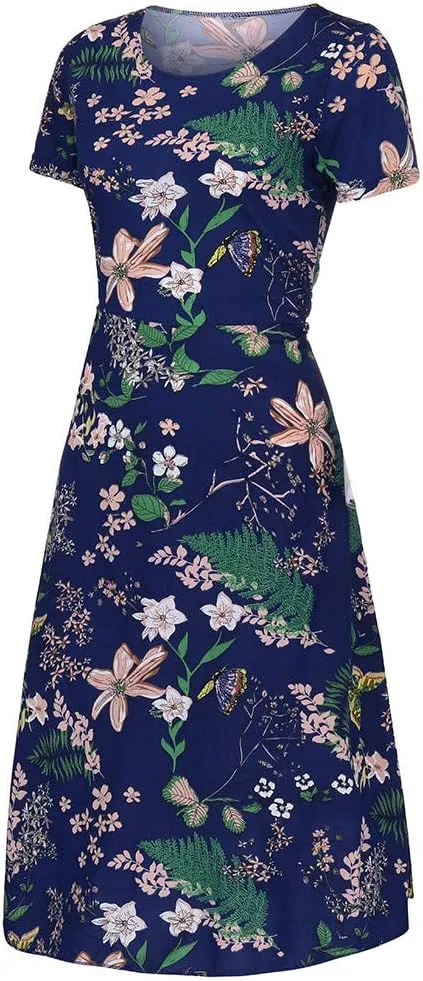 Women's Summer Maxi Dress Casual Boho V Neck Short Sleeve Ruffle Hem Flowy Beach Long Dresses Sundress Midi Dresses