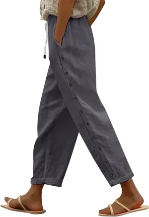 Womens Summer Mix Linen Capri Pants Cropped Trousers Petite Summer Beachwear Linen Capri Pants for Women Cotton