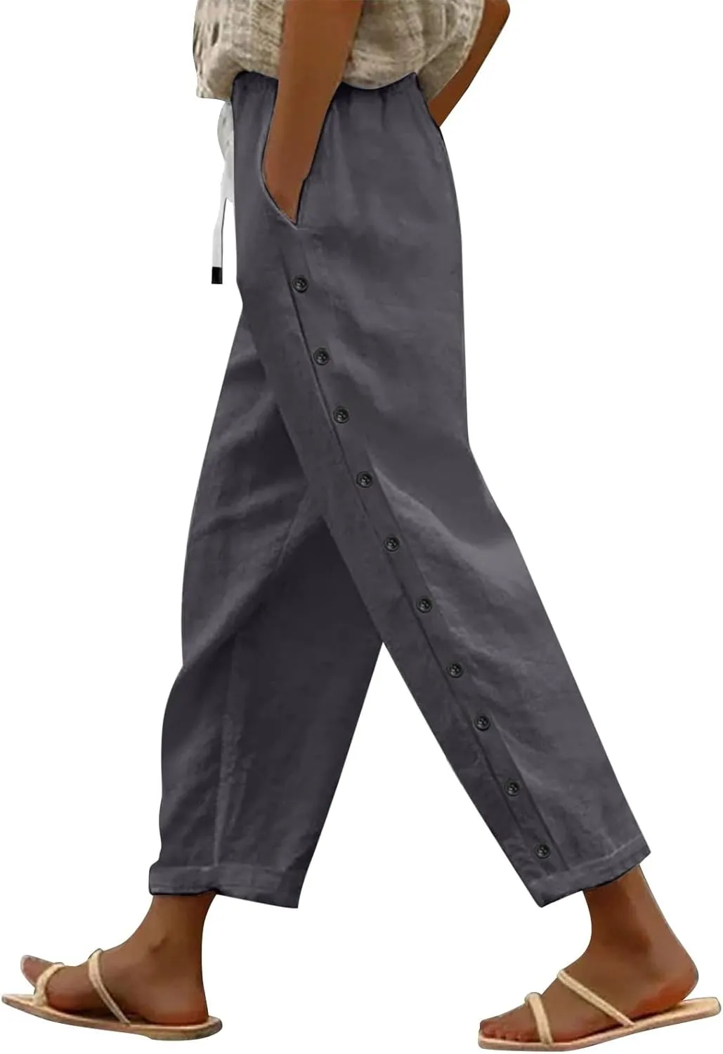 Womens Summer Mix Linen Capri Pants Cropped Trousers Petite Summer Beachwear Linen Capri Pants for Women Cotton