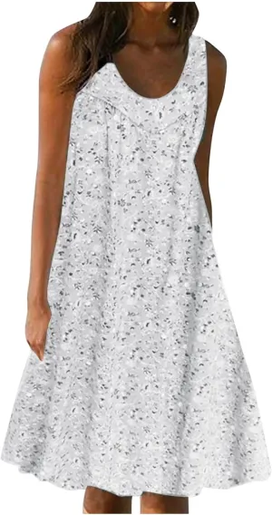 Women's Summer Print Dress Short Sleeve Crew-Neck Loose Dress Beach Dress Sun Dress Ruffled Flowy Midi Dress