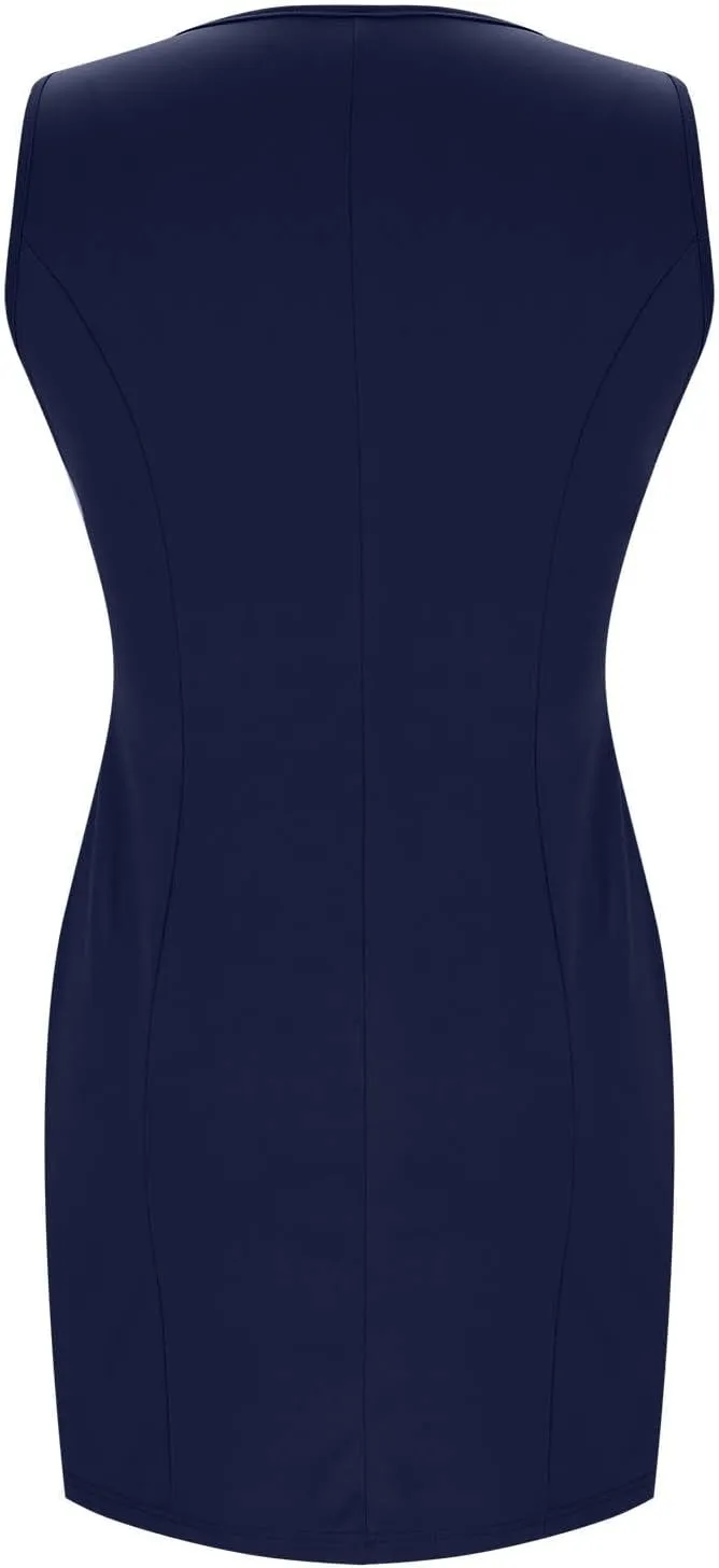Women's Summer Sleeveless Crew Neck Bodycon Midi Dresses Dressy Casual Party Business Work Button Down Tank Dress