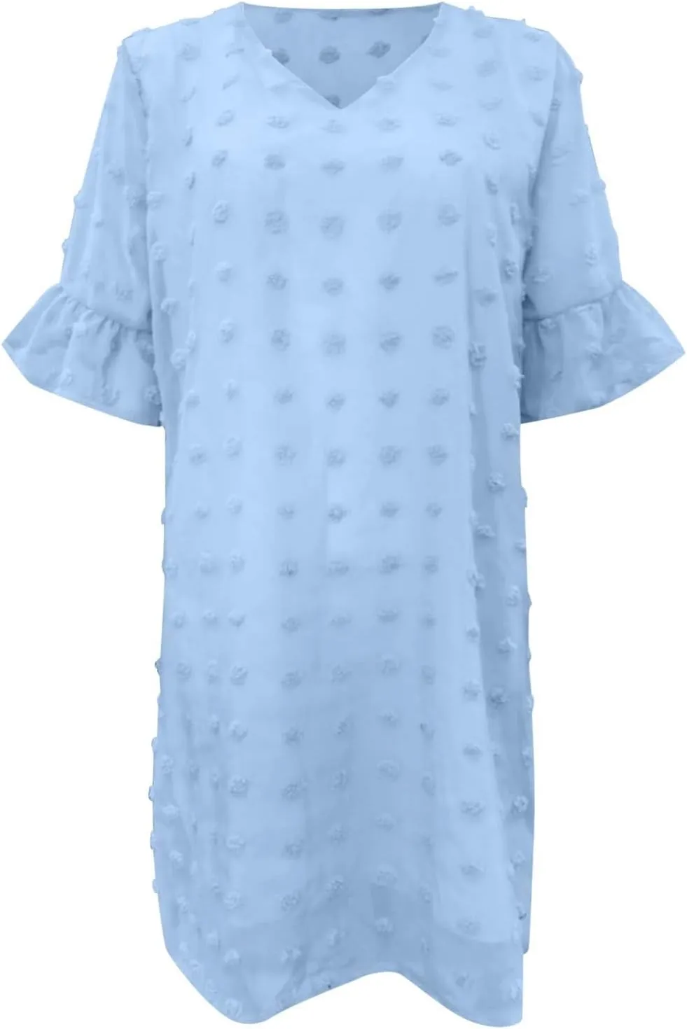 Womens V Neck Casual Vacation Dress Short Sleeve Smocked Swiss Dot Swing Ruffle Mini Beach Summer Dresses 2025 Trendy