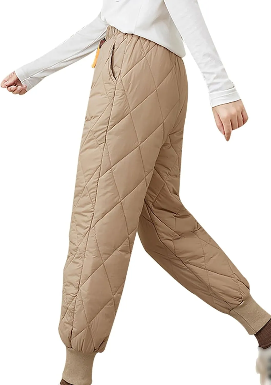 Womens Winter Warm Padded Down Cotton Pants Elastic High Waist Quilted Sweatpants Lightweight Snow Ski Trousers