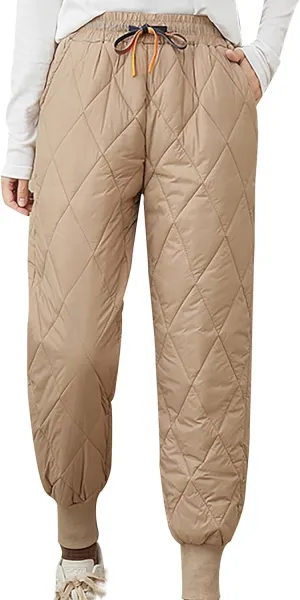 Womens Winter Warm Padded Down Cotton Pants Elastic High Waist Quilted Sweatpants Lightweight Snow Ski Trousers