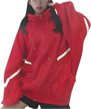 Womens Zip Up Hoodie Oversized Plus Size Grunge Cute Aesthetic Y2K Hoodie for Teen Girls Fashion Loose Fit Sweatshirts