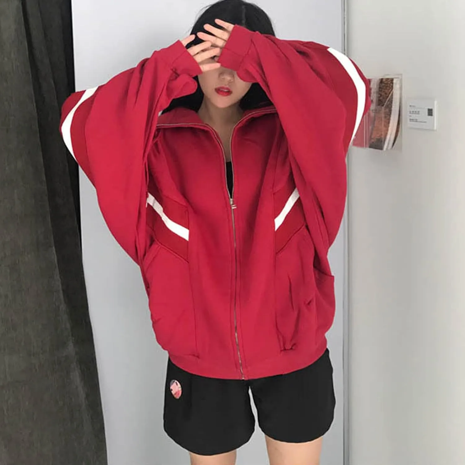 Womens Zip Up Hoodie Oversized Plus Size Grunge Cute Aesthetic Y2K Hoodie for Teen Girls Fashion Loose Fit Sweatshirts