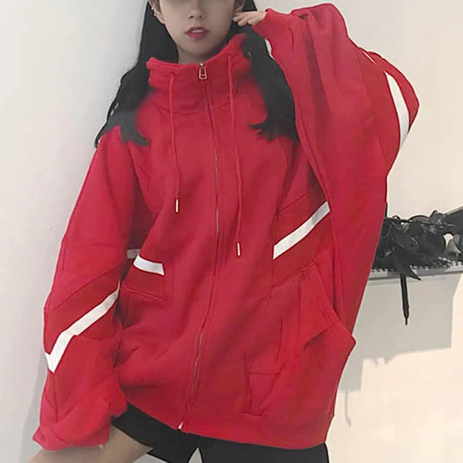 Womens Zip Up Hoodie Oversized Plus Size Grunge Cute Aesthetic Y2K Hoodie for Teen Girls Fashion Loose Fit Sweatshirts