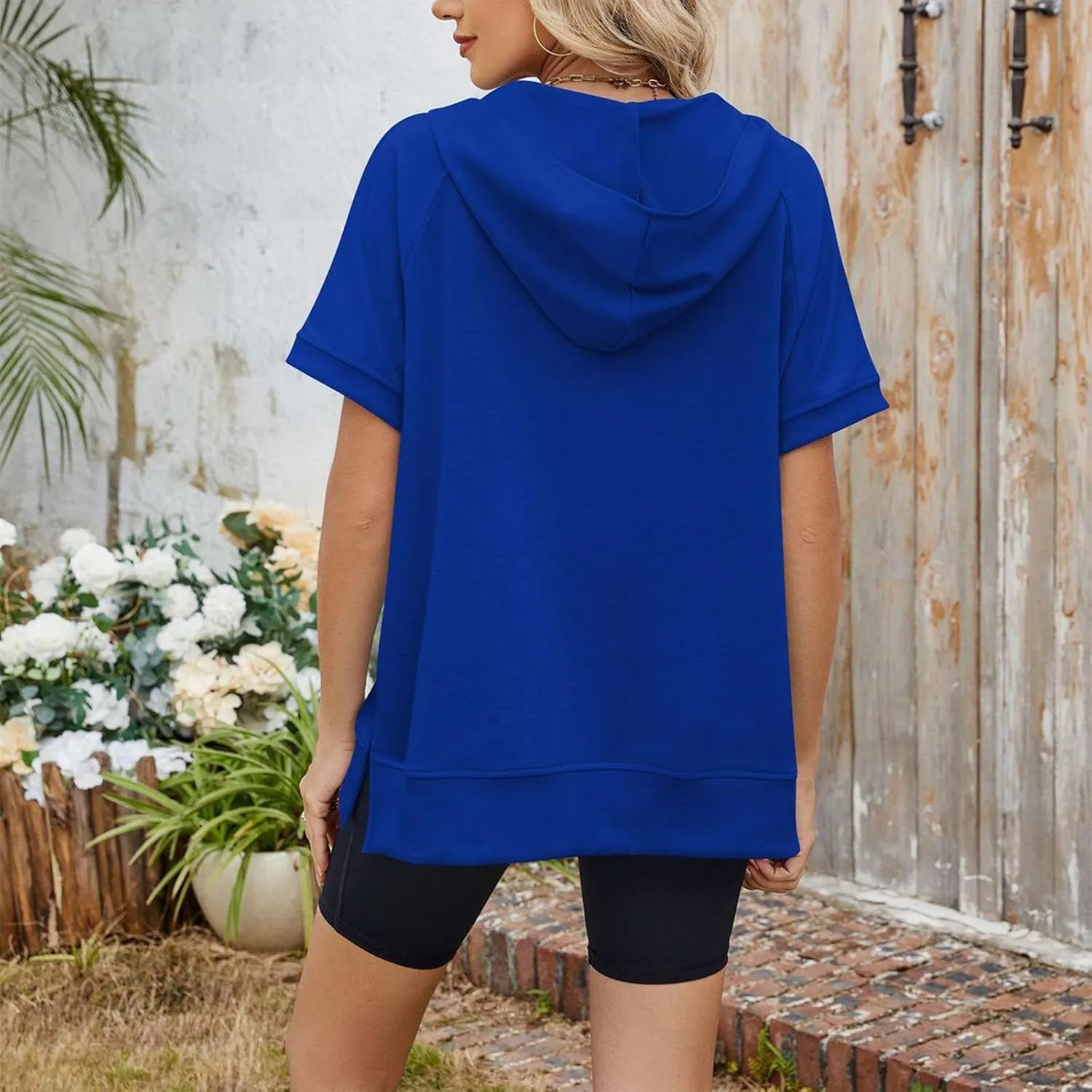 Womens Zip Up Hoodie Sweatshirt Womens Oversized Hoodies Short Sleeve Loose Fit Tops Half Zip Sweatshirt Pullover