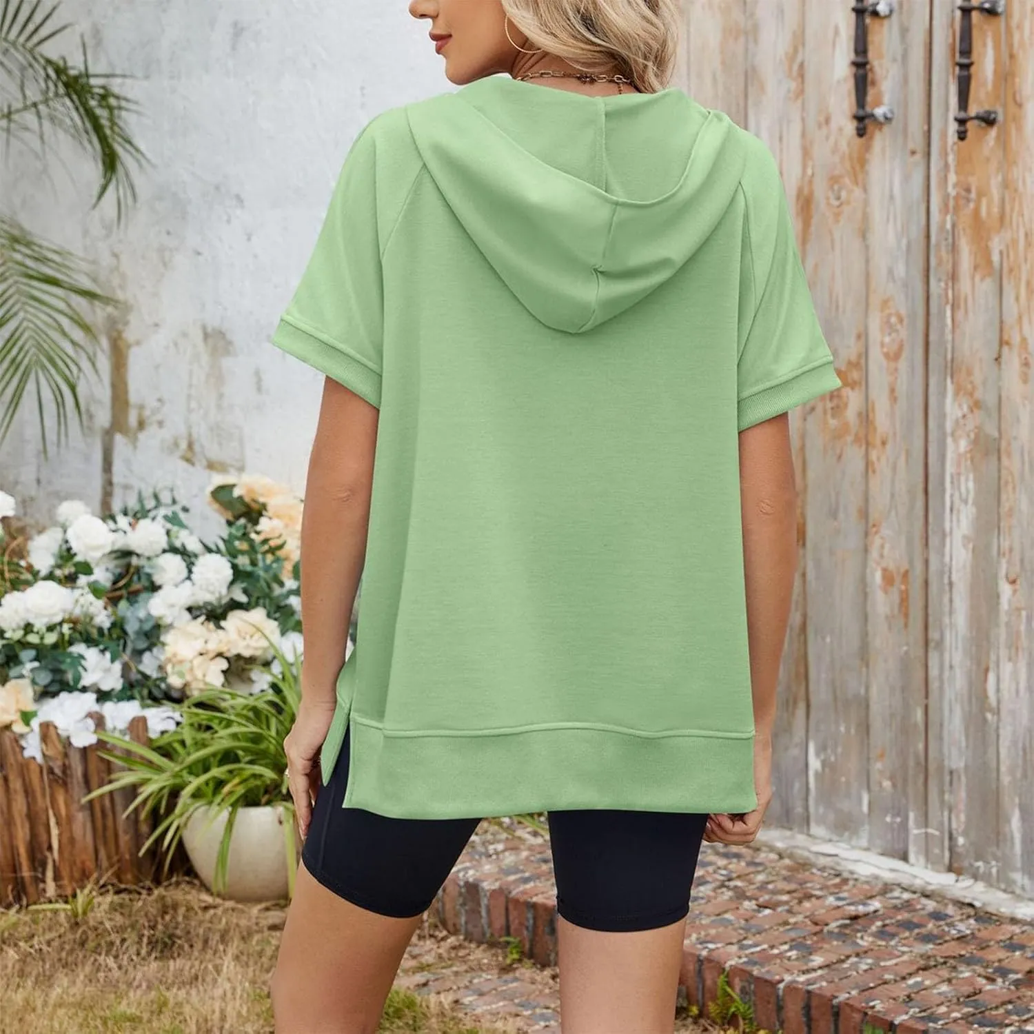 Womens Zip Up Hoodie Sweatshirt Womens Oversized Hoodies Short Sleeve Loose Fit Tops Half Zip Sweatshirt Pullover