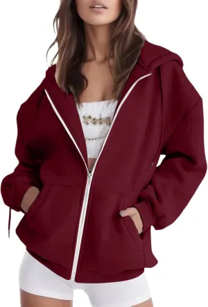 Womens Zip Up Hoodies Long Sleeve Fall Oversized Sweatshirts Fleece Y2K Jacket 2024 Fashion Clothes