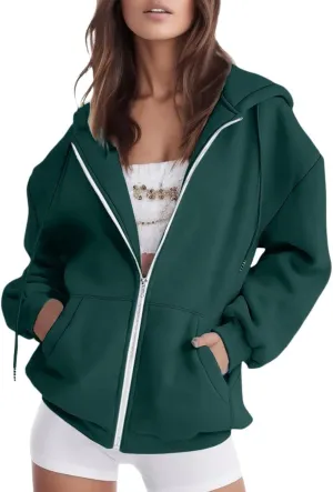 Womens Zip Up Hoodies Long Sleeve Fall Oversized Sweatshirts Fleece Y2K Jacket 2024 Fashion Clothes