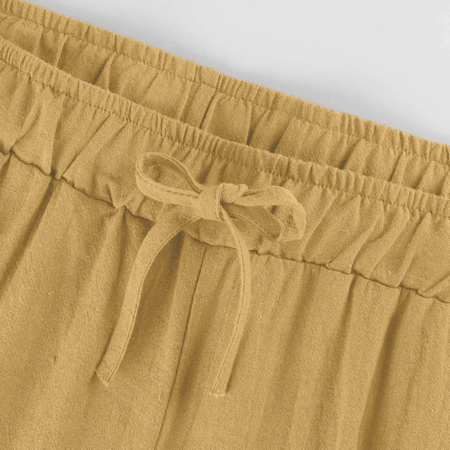 yardsong Capri Pants for Women Cotton Linen Summer Wide Leg Pants Casual Loose Fit Drawstring Boho Beach Pant with Pockets