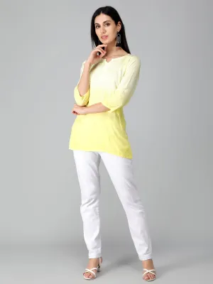 Yellow Rayon Chikankari Straight Tunic Top