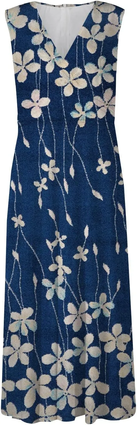 Yesunpxs Summer Dresses for Women 2024 Printed Flowy Ruched Boho Sundresses Wrap V Neck Sleeveless Beach Dresses Maxi Dress