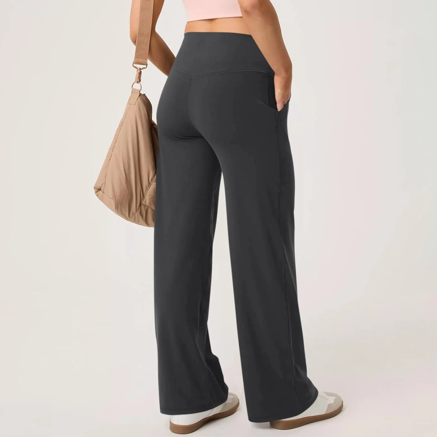 Yoga Pants Women Wide Leg Pants with Pockets Stretch High Waist Baggy Sweatpants Trendy Wide Leg Yoga Pants