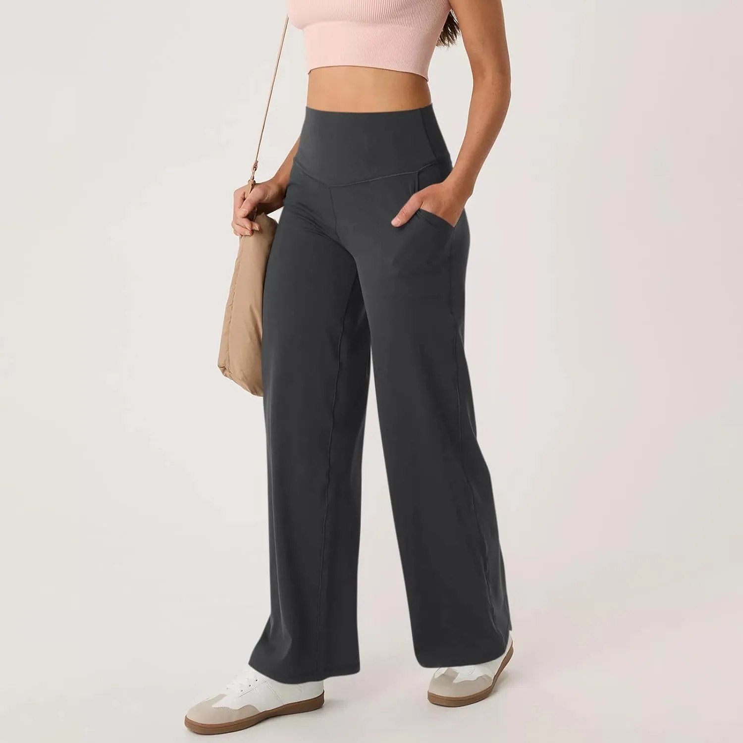 Yoga Pants Women Wide Leg Pants with Pockets Stretch High Waist Baggy Sweatpants Trendy Wide Leg Yoga Pants