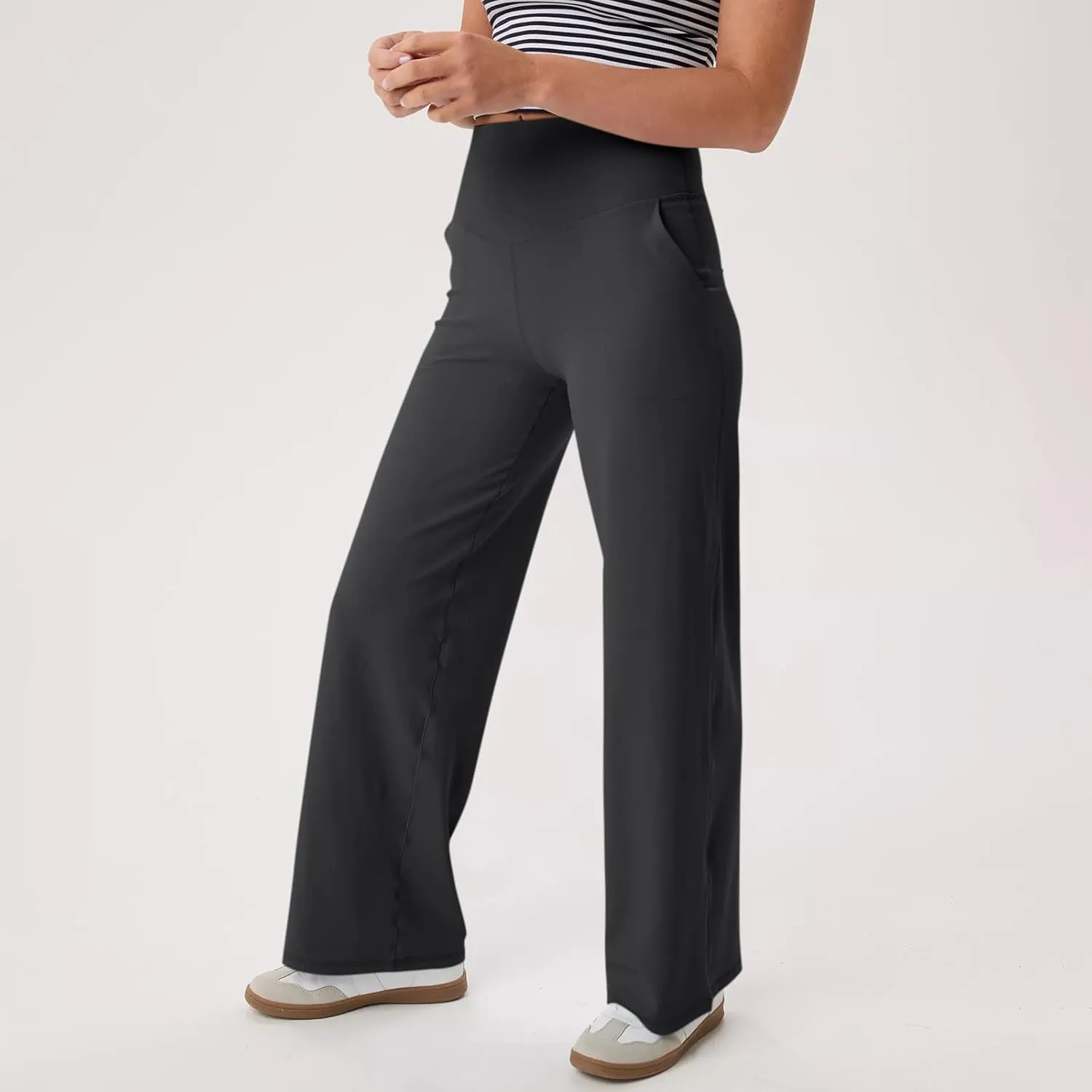 Yoga Pants Women Wide Leg Pants with Pockets Stretch High Waist Baggy Sweatpants Trendy Wide Leg Yoga Pants